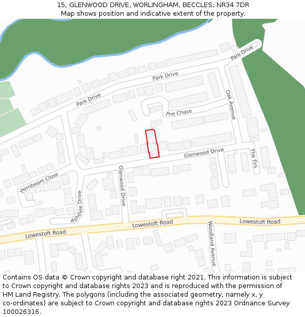 15, GLENWOOD DRIVE, WORLINGHAM, BECCLES, NR34 7DR: Location map and indicative extent of plot