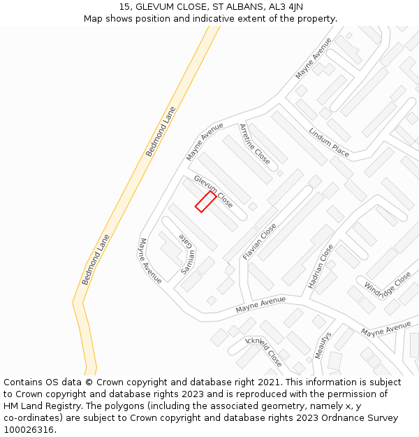 15, GLEVUM CLOSE, ST ALBANS, AL3 4JN: Location map and indicative extent of plot