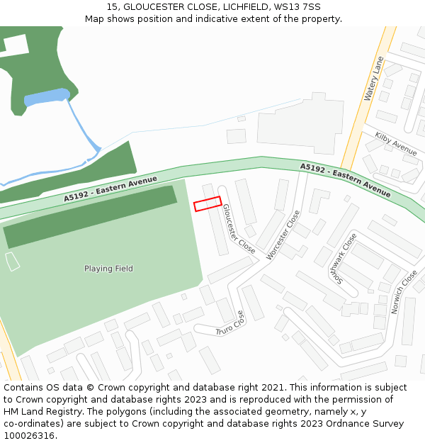 15, GLOUCESTER CLOSE, LICHFIELD, WS13 7SS: Location map and indicative extent of plot