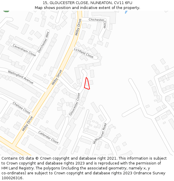 15, GLOUCESTER CLOSE, NUNEATON, CV11 6FU: Location map and indicative extent of plot