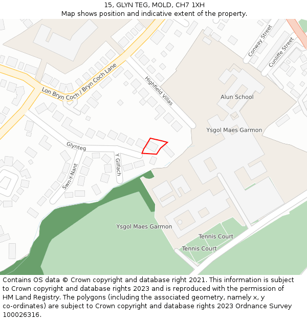 15, GLYN TEG, MOLD, CH7 1XH: Location map and indicative extent of plot