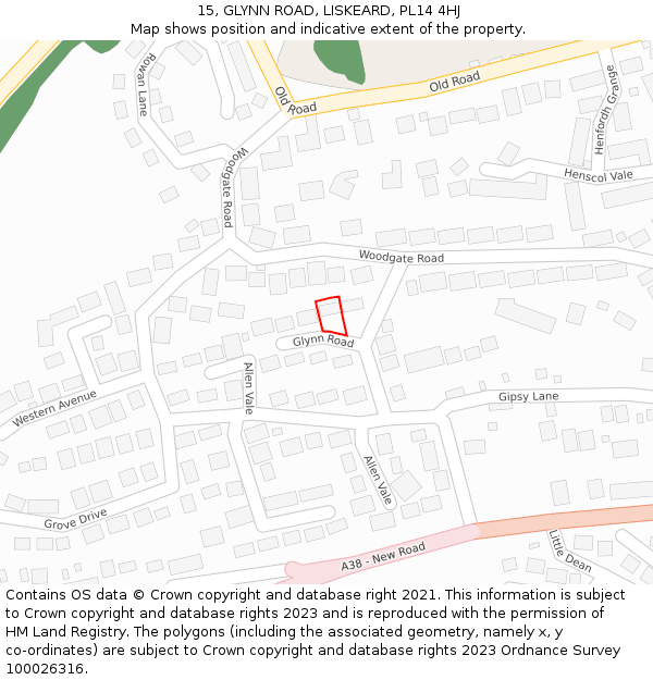 15, GLYNN ROAD, LISKEARD, PL14 4HJ: Location map and indicative extent of plot