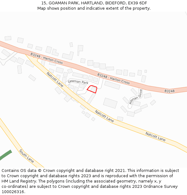 15, GOAMAN PARK, HARTLAND, BIDEFORD, EX39 6DF: Location map and indicative extent of plot