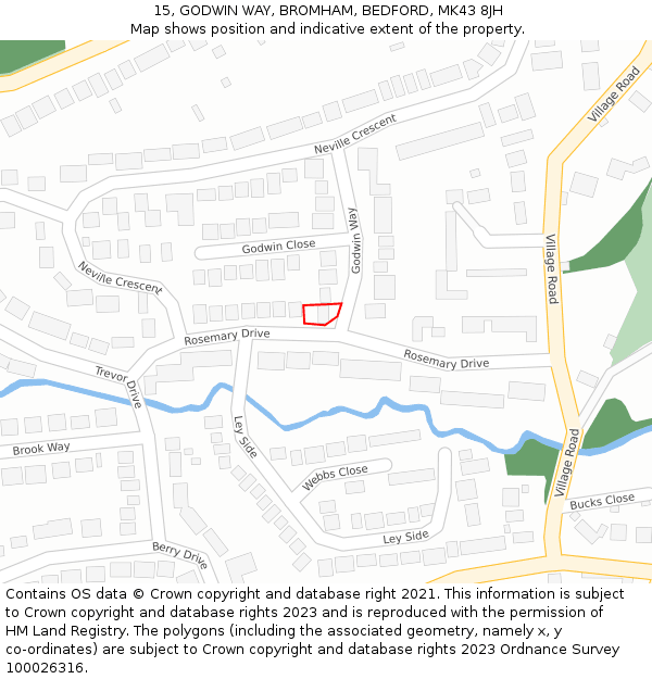 15, GODWIN WAY, BROMHAM, BEDFORD, MK43 8JH: Location map and indicative extent of plot