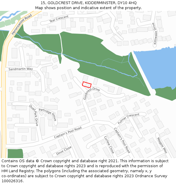 15, GOLDCREST DRIVE, KIDDERMINSTER, DY10 4HQ: Location map and indicative extent of plot