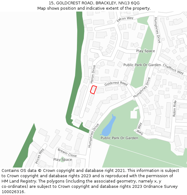 15, GOLDCREST ROAD, BRACKLEY, NN13 6QG: Location map and indicative extent of plot