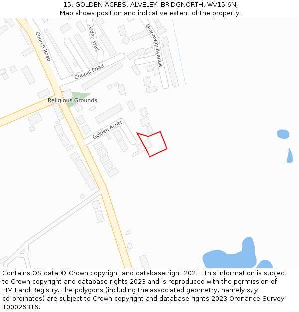 15, GOLDEN ACRES, ALVELEY, BRIDGNORTH, WV15 6NJ: Location map and indicative extent of plot