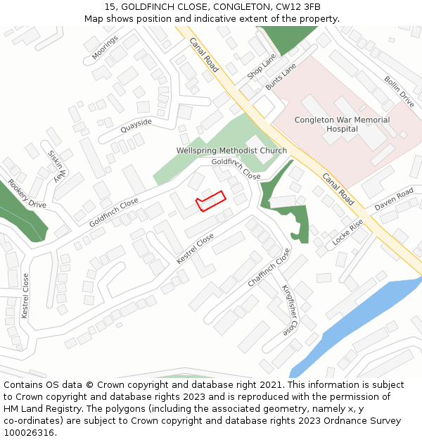 15, GOLDFINCH CLOSE, CONGLETON, CW12 3FB: Location map and indicative extent of plot