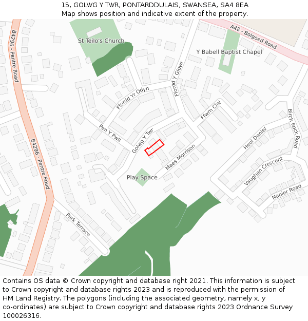 15, GOLWG Y TWR, PONTARDDULAIS, SWANSEA, SA4 8EA: Location map and indicative extent of plot