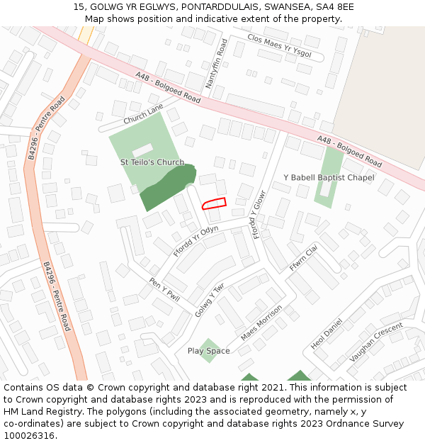 15, GOLWG YR EGLWYS, PONTARDDULAIS, SWANSEA, SA4 8EE: Location map and indicative extent of plot