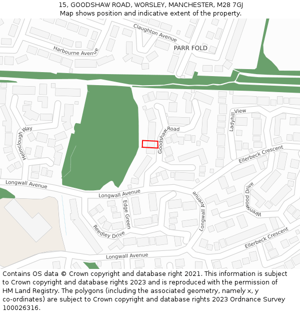 15, GOODSHAW ROAD, WORSLEY, MANCHESTER, M28 7GJ: Location map and indicative extent of plot