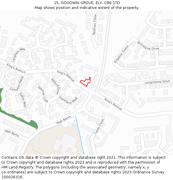 15, GOODWIN GROVE, ELY, CB6 1TD: Location map and indicative extent of plot