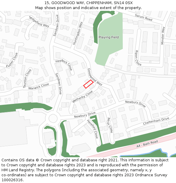 15, GOODWOOD WAY, CHIPPENHAM, SN14 0SX: Location map and indicative extent of plot