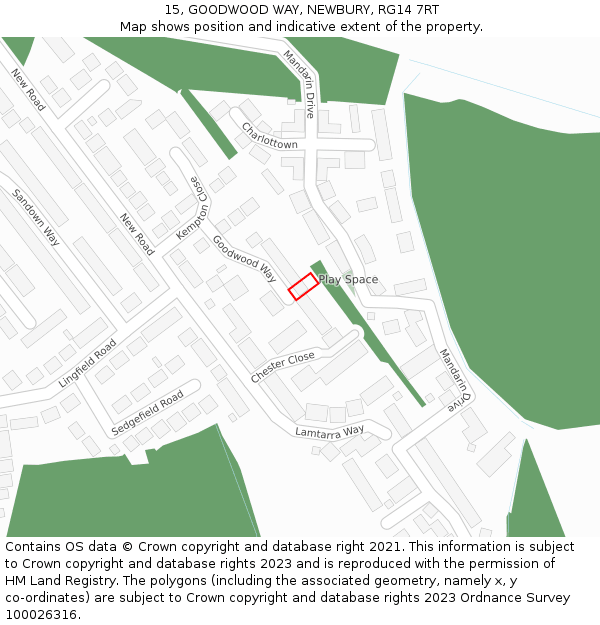 15, GOODWOOD WAY, NEWBURY, RG14 7RT: Location map and indicative extent of plot