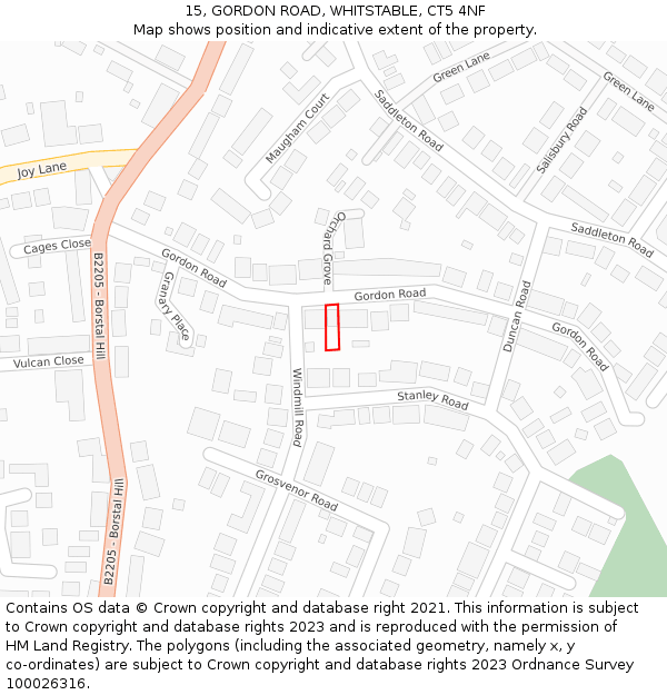 15, GORDON ROAD, WHITSTABLE, CT5 4NF: Location map and indicative extent of plot