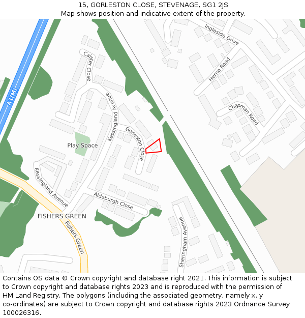 15, GORLESTON CLOSE, STEVENAGE, SG1 2JS: Location map and indicative extent of plot