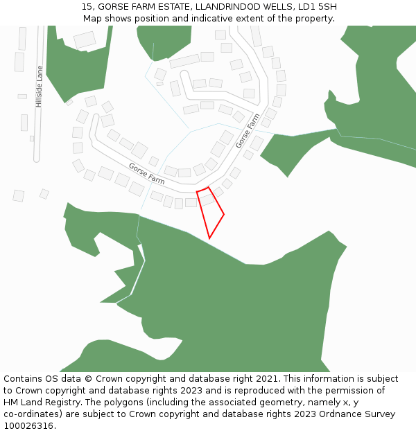 15, GORSE FARM ESTATE, LLANDRINDOD WELLS, LD1 5SH: Location map and indicative extent of plot