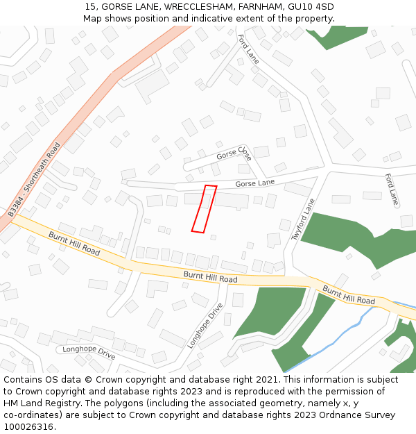 15, GORSE LANE, WRECCLESHAM, FARNHAM, GU10 4SD: Location map and indicative extent of plot