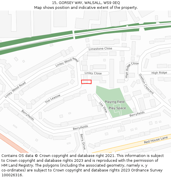 15, GORSEY WAY, WALSALL, WS9 0EQ: Location map and indicative extent of plot