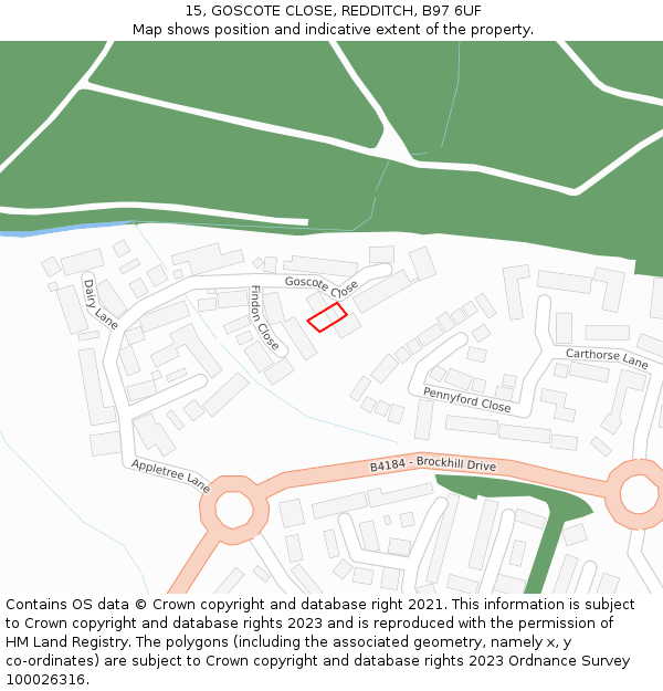 15, GOSCOTE CLOSE, REDDITCH, B97 6UF: Location map and indicative extent of plot