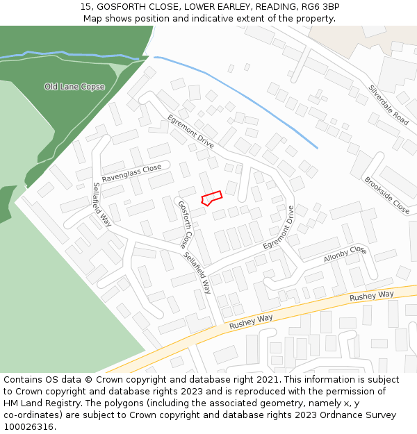 15, GOSFORTH CLOSE, LOWER EARLEY, READING, RG6 3BP: Location map and indicative extent of plot