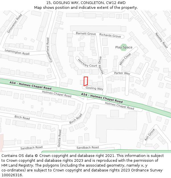 15, GOSLING WAY, CONGLETON, CW12 4WD: Location map and indicative extent of plot