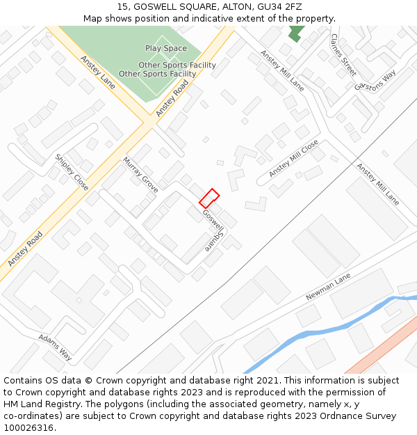 15, GOSWELL SQUARE, ALTON, GU34 2FZ: Location map and indicative extent of plot