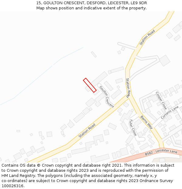 15, GOULTON CRESCENT, DESFORD, LEICESTER, LE9 9DR: Location map and indicative extent of plot