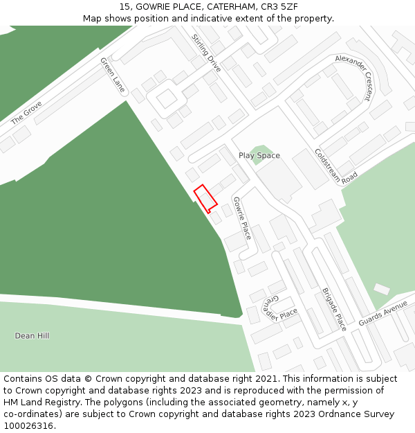 15, GOWRIE PLACE, CATERHAM, CR3 5ZF: Location map and indicative extent of plot