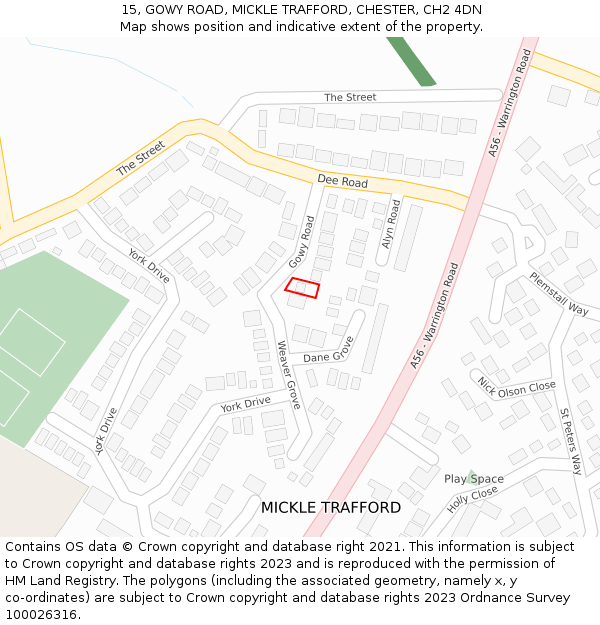 15, GOWY ROAD, MICKLE TRAFFORD, CHESTER, CH2 4DN: Location map and indicative extent of plot