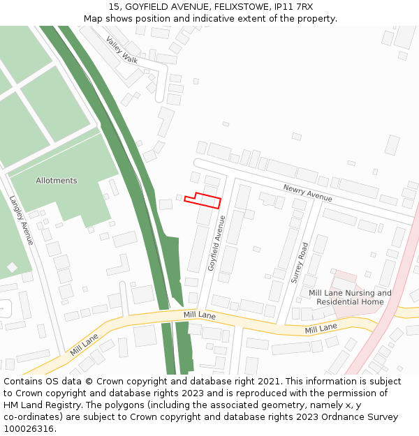 15, GOYFIELD AVENUE, FELIXSTOWE, IP11 7RX: Location map and indicative extent of plot