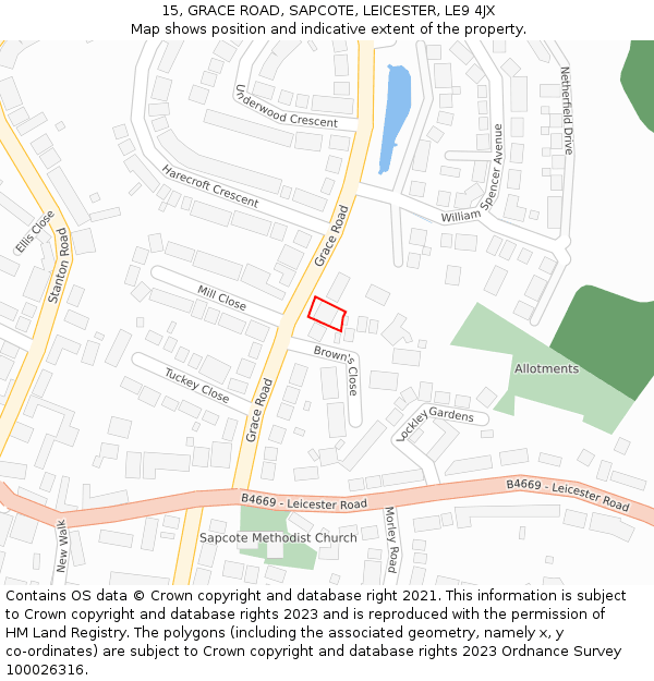 15, GRACE ROAD, SAPCOTE, LEICESTER, LE9 4JX: Location map and indicative extent of plot