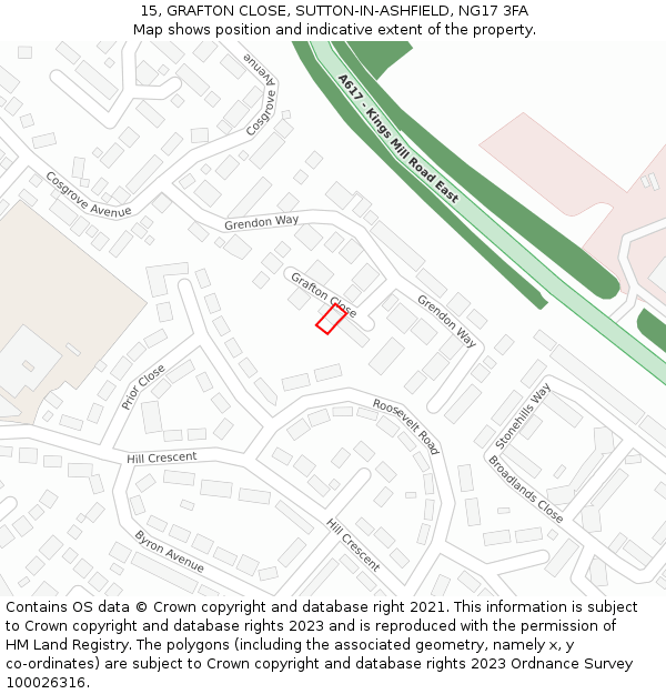 15, GRAFTON CLOSE, SUTTON-IN-ASHFIELD, NG17 3FA: Location map and indicative extent of plot