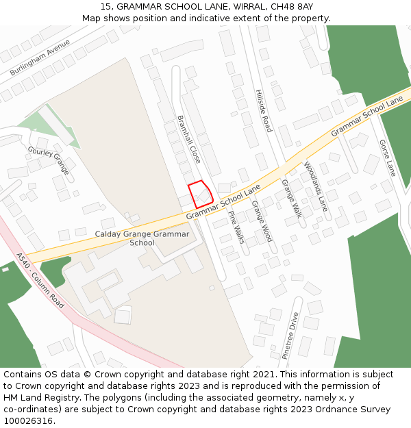 15, GRAMMAR SCHOOL LANE, WIRRAL, CH48 8AY: Location map and indicative extent of plot