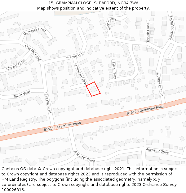 15, GRAMPIAN CLOSE, SLEAFORD, NG34 7WA: Location map and indicative extent of plot