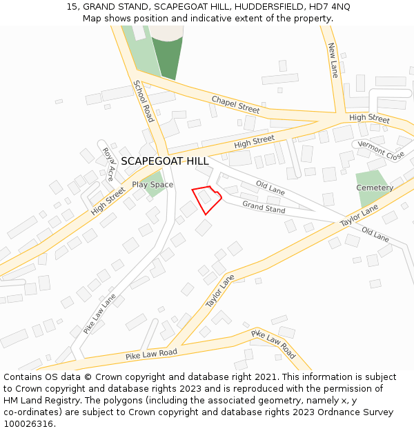 15, GRAND STAND, SCAPEGOAT HILL, HUDDERSFIELD, HD7 4NQ: Location map and indicative extent of plot