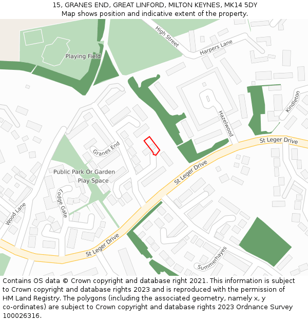 15, GRANES END, GREAT LINFORD, MILTON KEYNES, MK14 5DY: Location map and indicative extent of plot