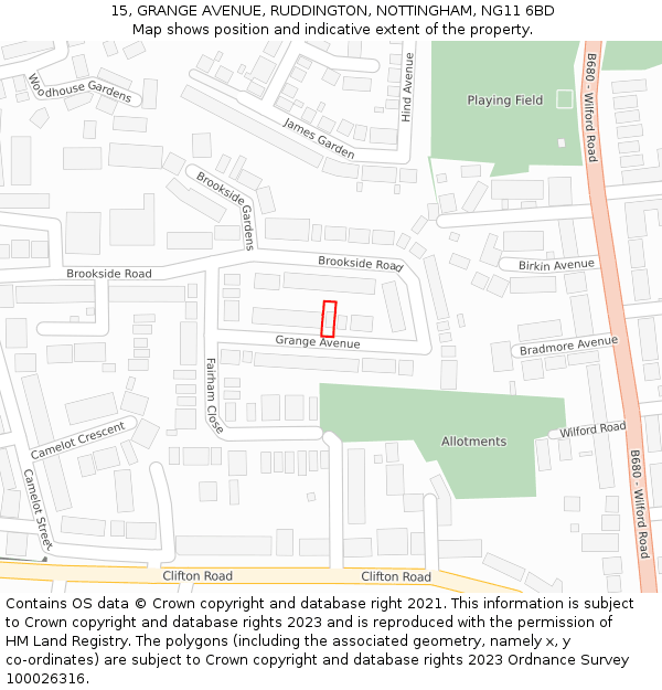 15, GRANGE AVENUE, RUDDINGTON, NOTTINGHAM, NG11 6BD: Location map and indicative extent of plot