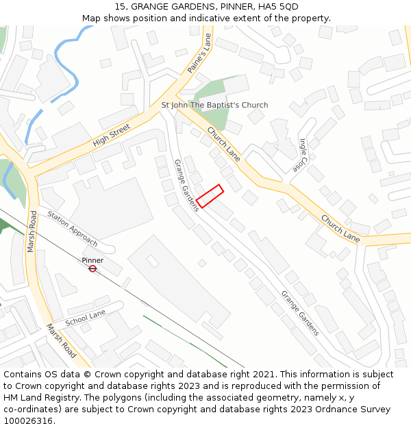 15, GRANGE GARDENS, PINNER, HA5 5QD: Location map and indicative extent of plot