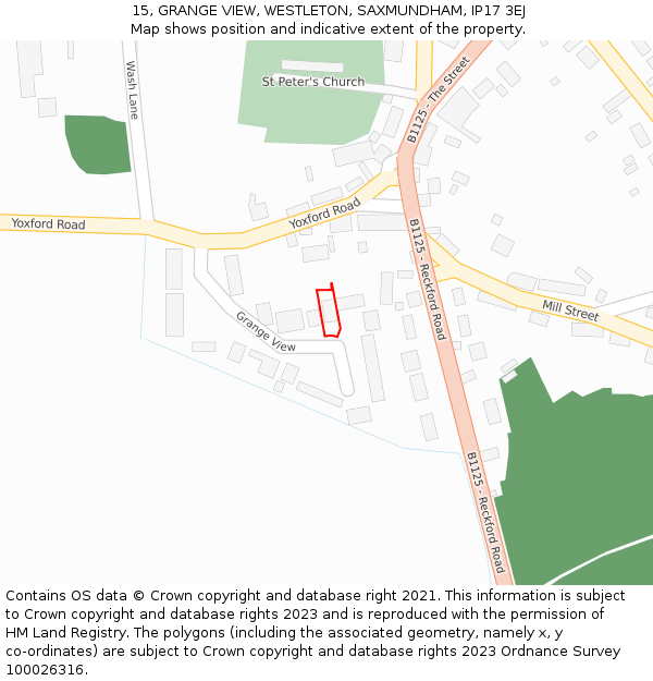 15, GRANGE VIEW, WESTLETON, SAXMUNDHAM, IP17 3EJ: Location map and indicative extent of plot