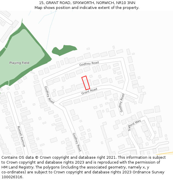 15, GRANT ROAD, SPIXWORTH, NORWICH, NR10 3NN: Location map and indicative extent of plot