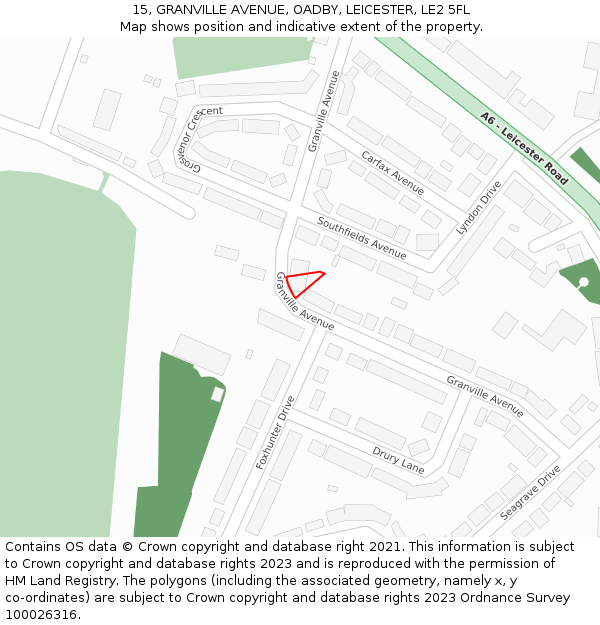 15, GRANVILLE AVENUE, OADBY, LEICESTER, LE2 5FL: Location map and indicative extent of plot