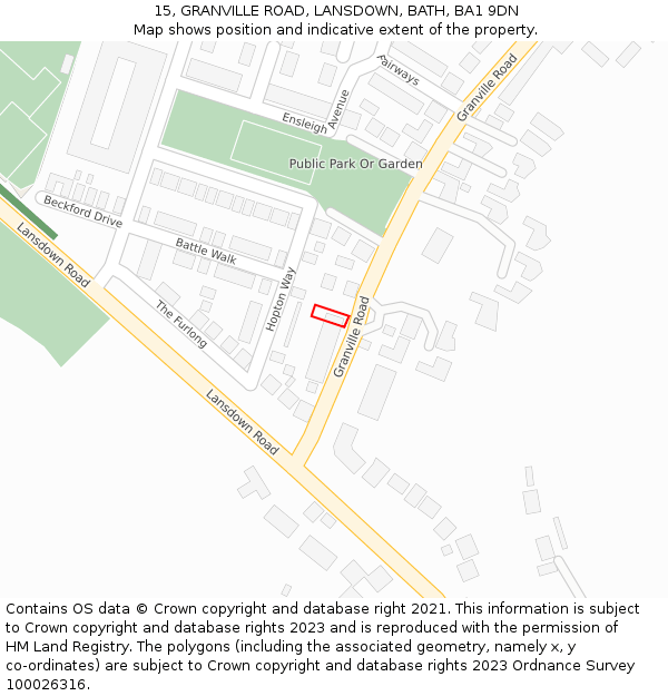 15, GRANVILLE ROAD, LANSDOWN, BATH, BA1 9DN: Location map and indicative extent of plot