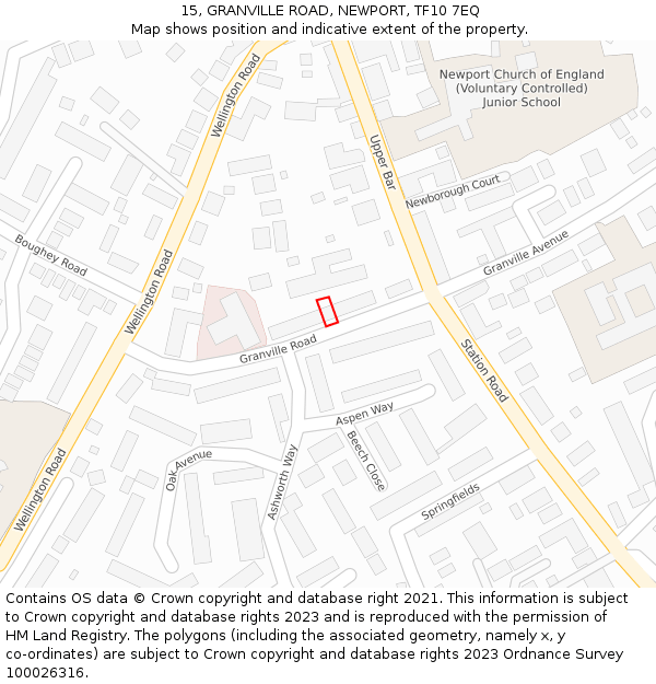 15, GRANVILLE ROAD, NEWPORT, TF10 7EQ: Location map and indicative extent of plot