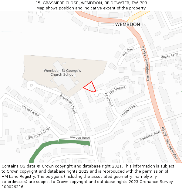 15, GRASMERE CLOSE, WEMBDON, BRIDGWATER, TA6 7PR: Location map and indicative extent of plot