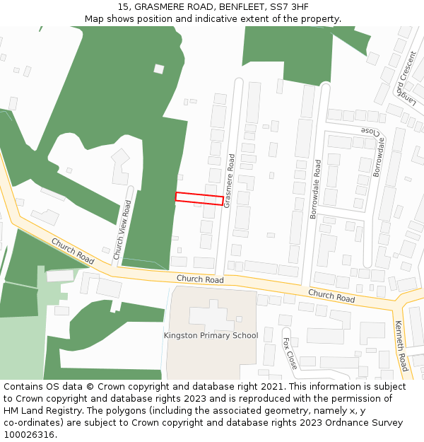 15, GRASMERE ROAD, BENFLEET, SS7 3HF: Location map and indicative extent of plot