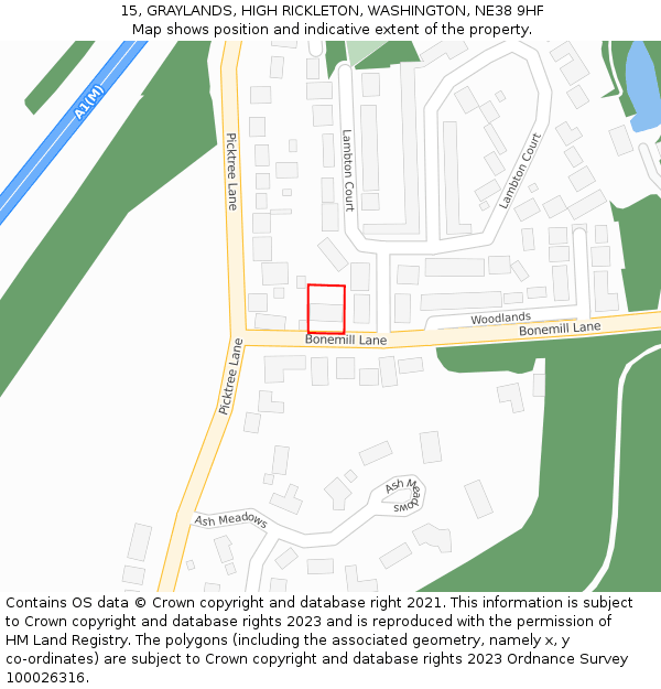 15, GRAYLANDS, HIGH RICKLETON, WASHINGTON, NE38 9HF: Location map and indicative extent of plot