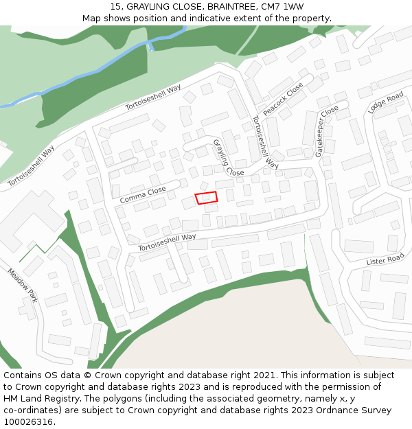 15, GRAYLING CLOSE, BRAINTREE, CM7 1WW: Location map and indicative extent of plot