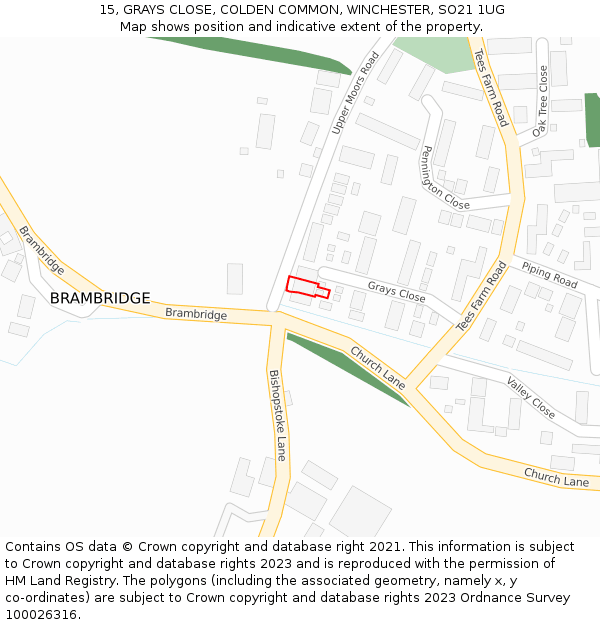 15, GRAYS CLOSE, COLDEN COMMON, WINCHESTER, SO21 1UG: Location map and indicative extent of plot