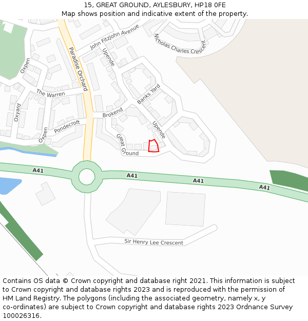15, GREAT GROUND, AYLESBURY, HP18 0FE: Location map and indicative extent of plot